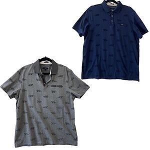 Ted Baker 5 Leopard Navy Blue Grey Polo Short Sleeve Shirt Mens Sz XL Bundle